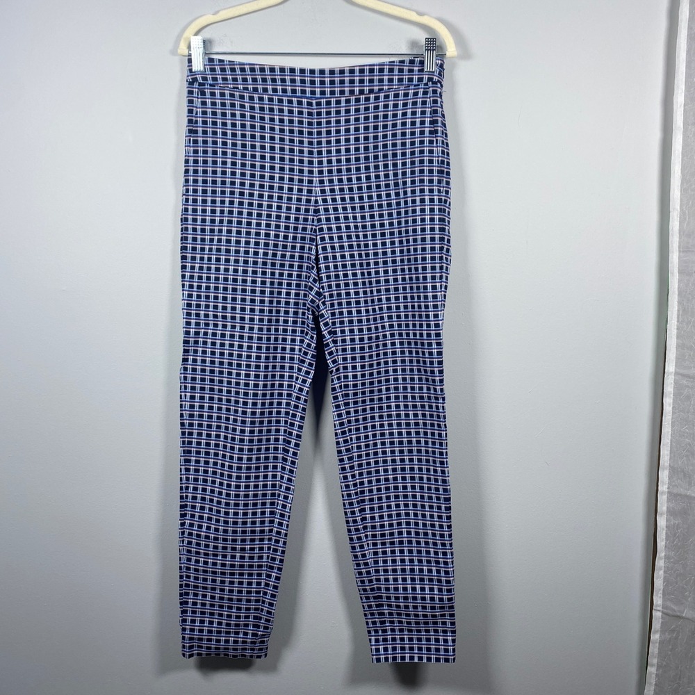 PS Paul Smith Trousers Women's EU‎ 40 US 4 Navy Blue Grid Check Plaid Slim Pants